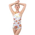 Seamless-pattern-vector-owl-cartoon-with-bugs Cross Front Low Back Swimsuit View1