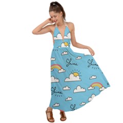 Sky-pattern Backless Maxi Beach Dress by Salman4z
