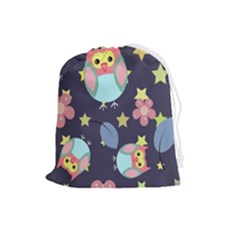 Owl-stars-pattern-background Drawstring Pouch (large) by Salman4z