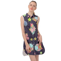 Owl-stars-pattern-background Sleeveless Shirt Dress by Salman4z