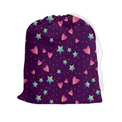Colorful-stars-hearts-seamless-vector-pattern Drawstring Pouch (2xl) by Salman4z