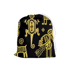 Mexican-culture-golden-tribal-icons Drawstring Pouch (large) by Salman4z