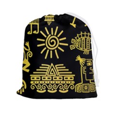 Maya-style-gold-linear-totem-icons Drawstring Pouch (2xl) by Salman4z
