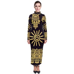 Maya-style-gold-linear-totem-icons Turtleneck Maxi Dress by Salman4z