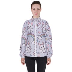 Seamless-pattern-with-cute-rabbit-character Women s High Neck Windbreaker by Salman4z