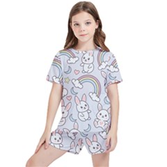 Seamless-pattern-with-cute-rabbit-character Kids  Tee And Sports Shorts Set by Salman4z