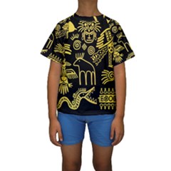 Golden-indian-traditional-signs-symbols Kids  Short Sleeve Swimwear by Salman4z