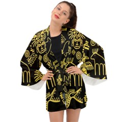 Golden-indian-traditional-signs-symbols Long Sleeve Kimono by Salman4z