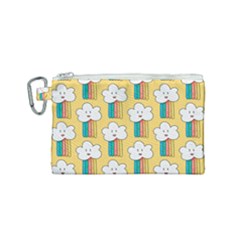 Smile-cloud-rainbow-pattern-yellow Canvas Cosmetic Bag (small) by Salman4z