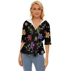 Embroidery-seamless-pattern-with-flowers Lightweight Drawstring Hooded Top by Salman4z