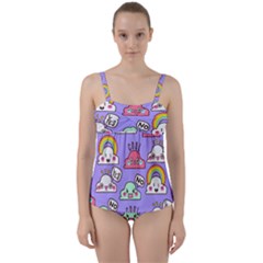 Cloud-seamless-pattern -- Twist Front Tankini Set by Salman4z