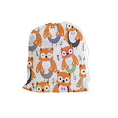 Cute-colorful-owl-cartoon-seamless-pattern Drawstring Pouch (large) by Salman4z