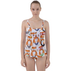 Cute-colorful-owl-cartoon-seamless-pattern Twist Front Tankini Set by Salman4z