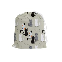 Cute-cat-seamless-pattern Drawstring Pouch (large) by Salman4z