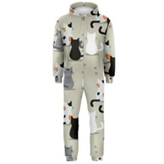 Cute-cat-seamless-pattern Hooded Jumpsuit (men) by Salman4z
