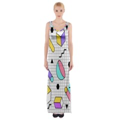 Tridimensional-pastel-shapes-background-memphis-style Thigh Split Maxi Dress by Salman4z