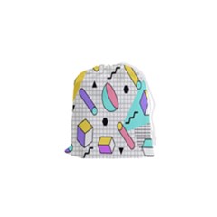 Tridimensional-pastel-shapes-background-memphis-style Drawstring Pouch (xs) by Salman4z