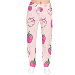 Seamless-strawberry-fruit-pattern-background Women Velvet Drawstring Pants by Salman4z