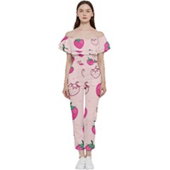 Seamless-strawberry-fruit-pattern-background Off Shoulder Ruffle Top Jumpsuit by Salman4z