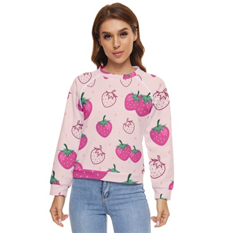 Seamless-strawberry-fruit-pattern-background Women s Long Sleeve Raglan Tee by Salman4z