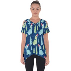 Cute Dinosaurs Animal Seamless Pattern Doodle Dino Winter Theme Cut Out Side Drop Tee by pakminggu