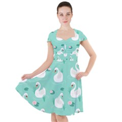 Elegant Swan Seamless Pattern Cap Sleeve Midi Dress by pakminggu