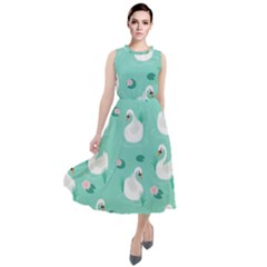 Elegant Swan Seamless Pattern Round Neck Boho Dress by pakminggu