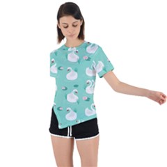 Elegant Swan Seamless Pattern Asymmetrical Short Sleeve Sports Tee by pakminggu