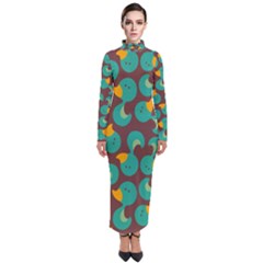 Vector Illustration Seamless Pattern With Cartoon Duck Turtleneck Maxi Dress by pakminggu