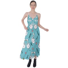Elegant Swan Pattern Design Tie Back Maxi Dress by pakminggu