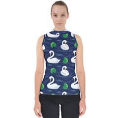Swan Pattern Elegant Design Mock Neck Shell Top by pakminggu