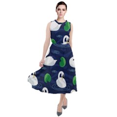 Swan Pattern Elegant Design Round Neck Boho Dress by pakminggu