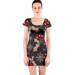 Christmas Pattern With Snowflakes Berries Short Sleeve Bodycon Dress by pakminggu