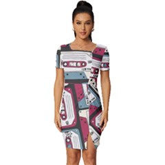 Music Symbols Rock Music Seamless Pattern Fitted Knot Split End Bodycon Dress by pakminggu