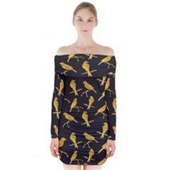 Background With Golden Birds Long Sleeve Off Shoulder Dress by pakminggu