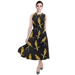 Background With Golden Birds Round Neck Boho Dress by pakminggu