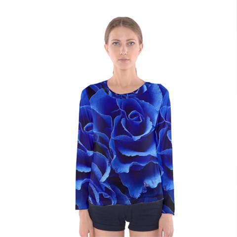 Blue Roses Flowers Plant Romance Blossom Bloom Nature Flora Petals Women s Long Sleeve Tee by pakminggu