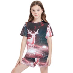 Deer Animal Moon Planet Space Fantasy Kids  Tee And Sports Shorts Set by pakminggu