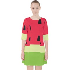 Watermelon Fruit Food Healthy Vitamins Nutrition Quarter Sleeve Pocket Dress by pakminggu