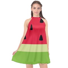Watermelon Fruit Food Healthy Vitamins Nutrition Halter Neckline Chiffon Dress  by pakminggu