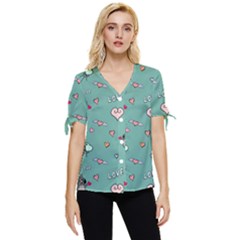Raccoon Texture Seamless Scrapbooking Hearts Bow Sleeve Button Up Top by pakminggu