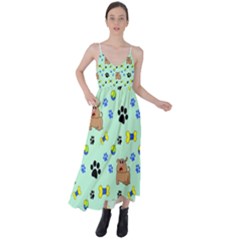Dog Pattern Seamless Blue Background Scrapbooking Tie Back Maxi Dress by pakminggu