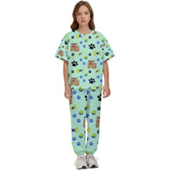 Dog Pattern Seamless Blue Background Scrapbooking Kids  Tee And Pants Sports Set by pakminggu