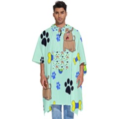 Dog Pattern Seamless Blue Background Scrapbooking Men s Hooded Rain Ponchos by pakminggu