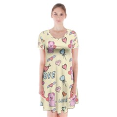 Pig Animal Love Romance Seamless Texture Pattern Short Sleeve V-neck Flare Dress by pakminggu