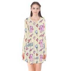 Pig Animal Love Romance Seamless Texture Pattern Long Sleeve V-neck Flare Dress by pakminggu