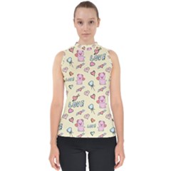 Pig Animal Love Romance Seamless Texture Pattern Mock Neck Shell Top by pakminggu