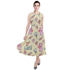 Pig Animal Love Romance Seamless Texture Pattern Round Neck Boho Dress by pakminggu