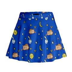Cat Animals Sleep Stars Seamless Background Mini Flare Skirt by pakminggu