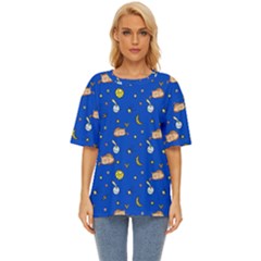 Cat Animals Sleep Stars Seamless Background Oversized Basic Tee by pakminggu
